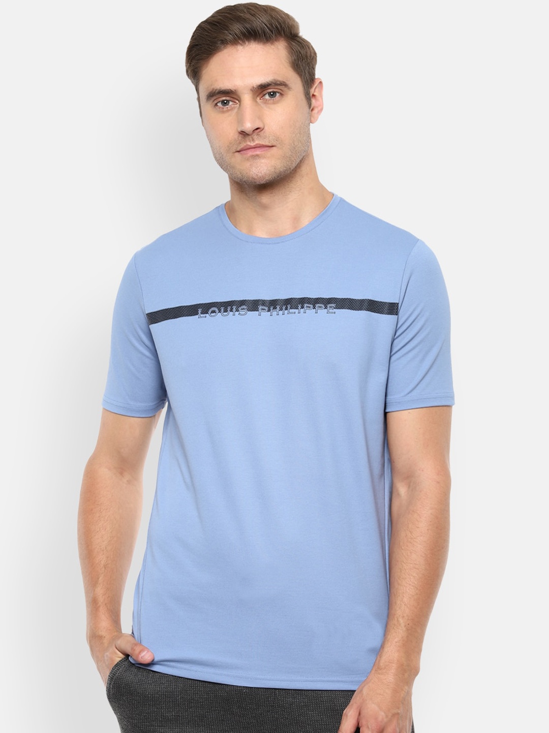 

Louis Philippe ATHPLAY Men Blue Printed Round Neck T-shirt