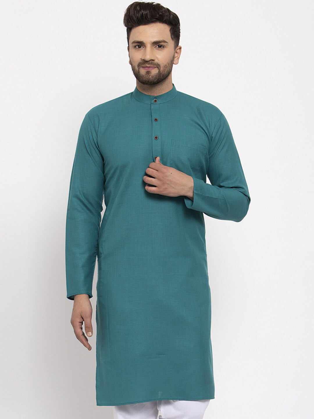 

Jompers Men Teal Solid Straight Kurta