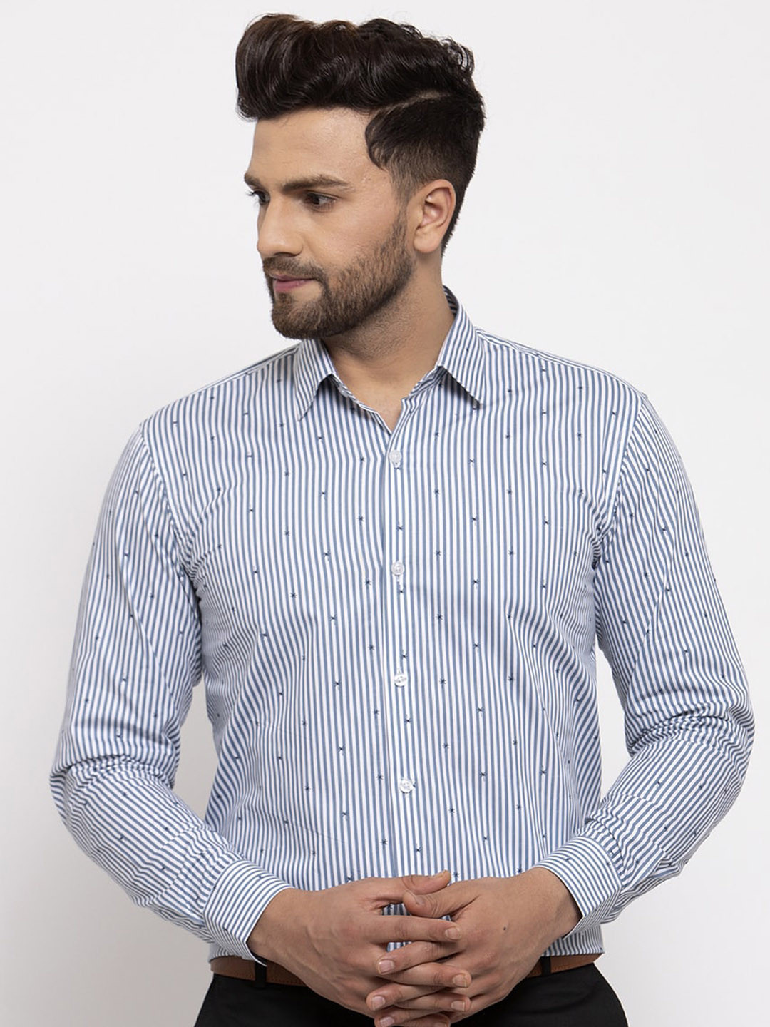 

JAINISH Men Grey & White Slim Fit Striped Casual Shirt