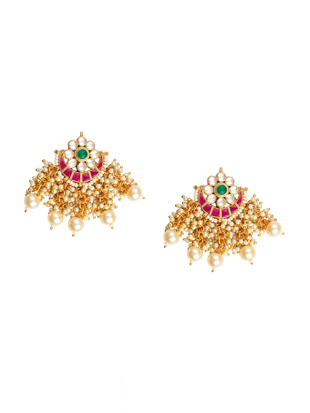 MORKANTH JEWELLERY Pink & White Crescent Shaped Chandbalis