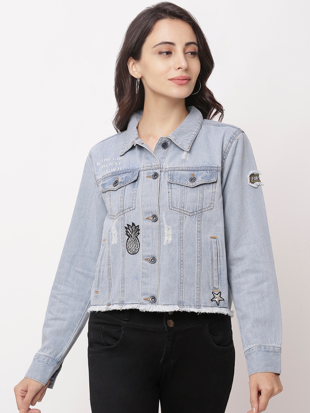 

Globus Women Blue Solid Denim Jacket