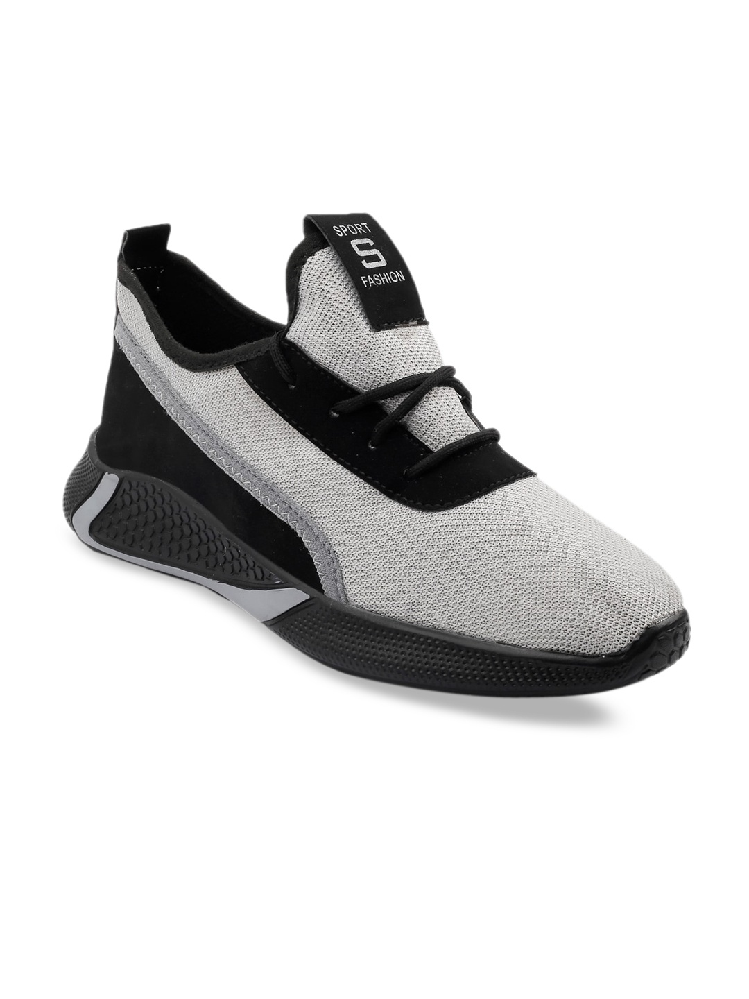 

mr.wonker Men Grey Colourblocked Mesh Mid-Top Sneakers