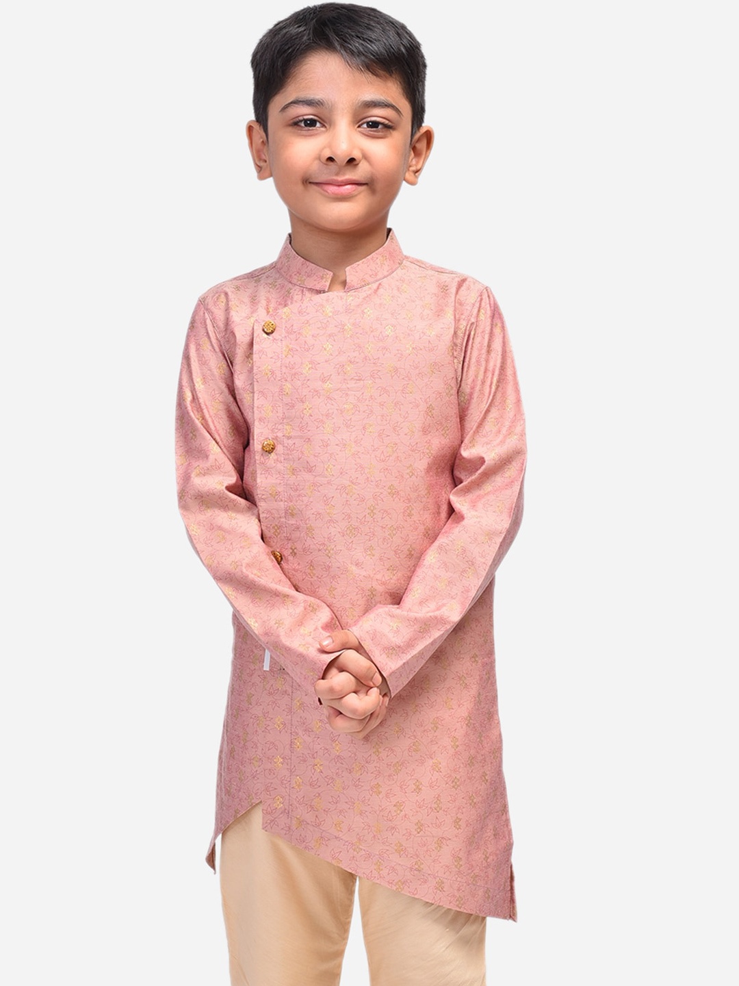 

NAMASKAR Boys Peach-Coloured Woven Design Straight Kurta