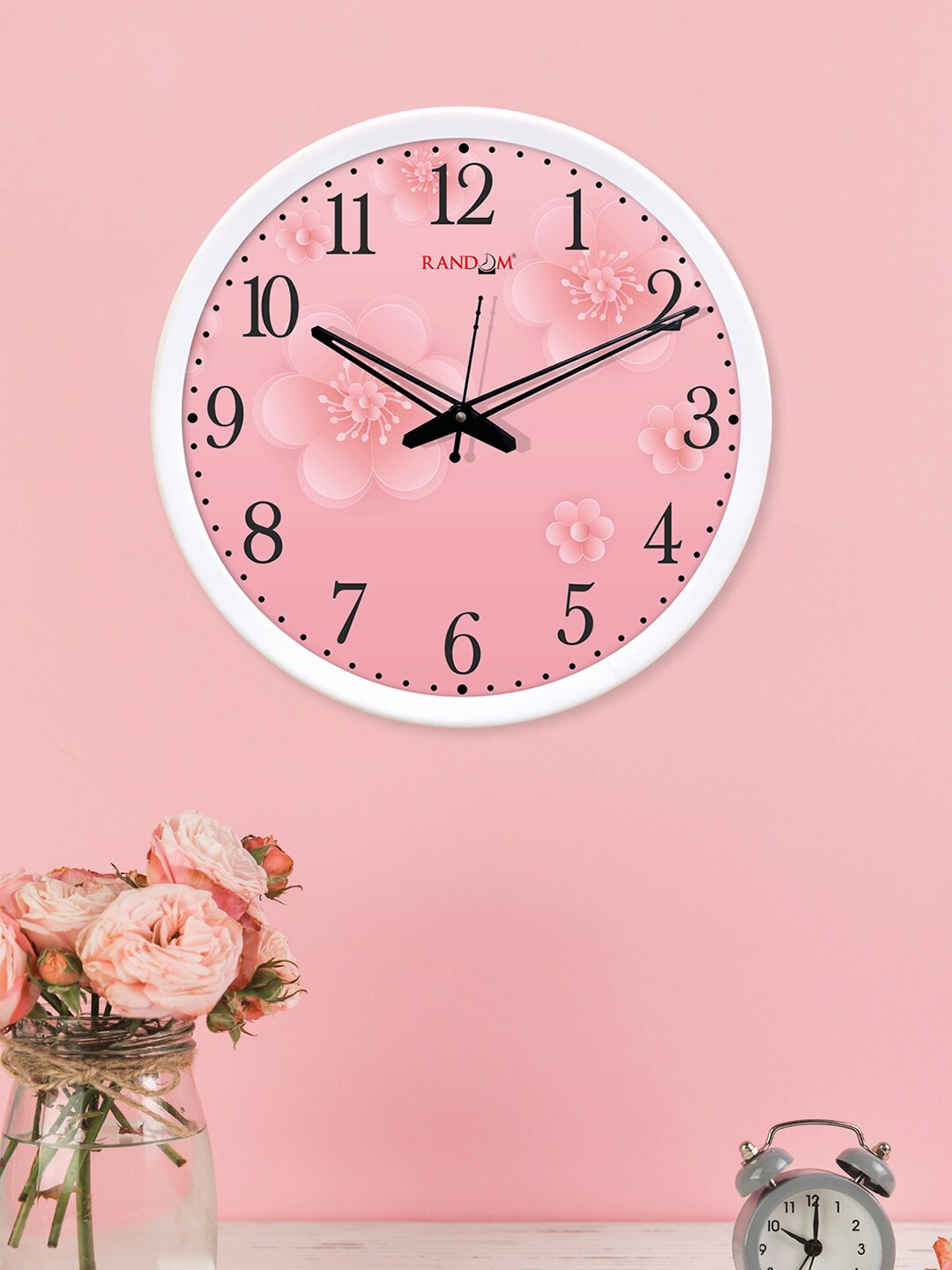 

RANDOM White & Pink Floral Printed Analogue Wall Clock