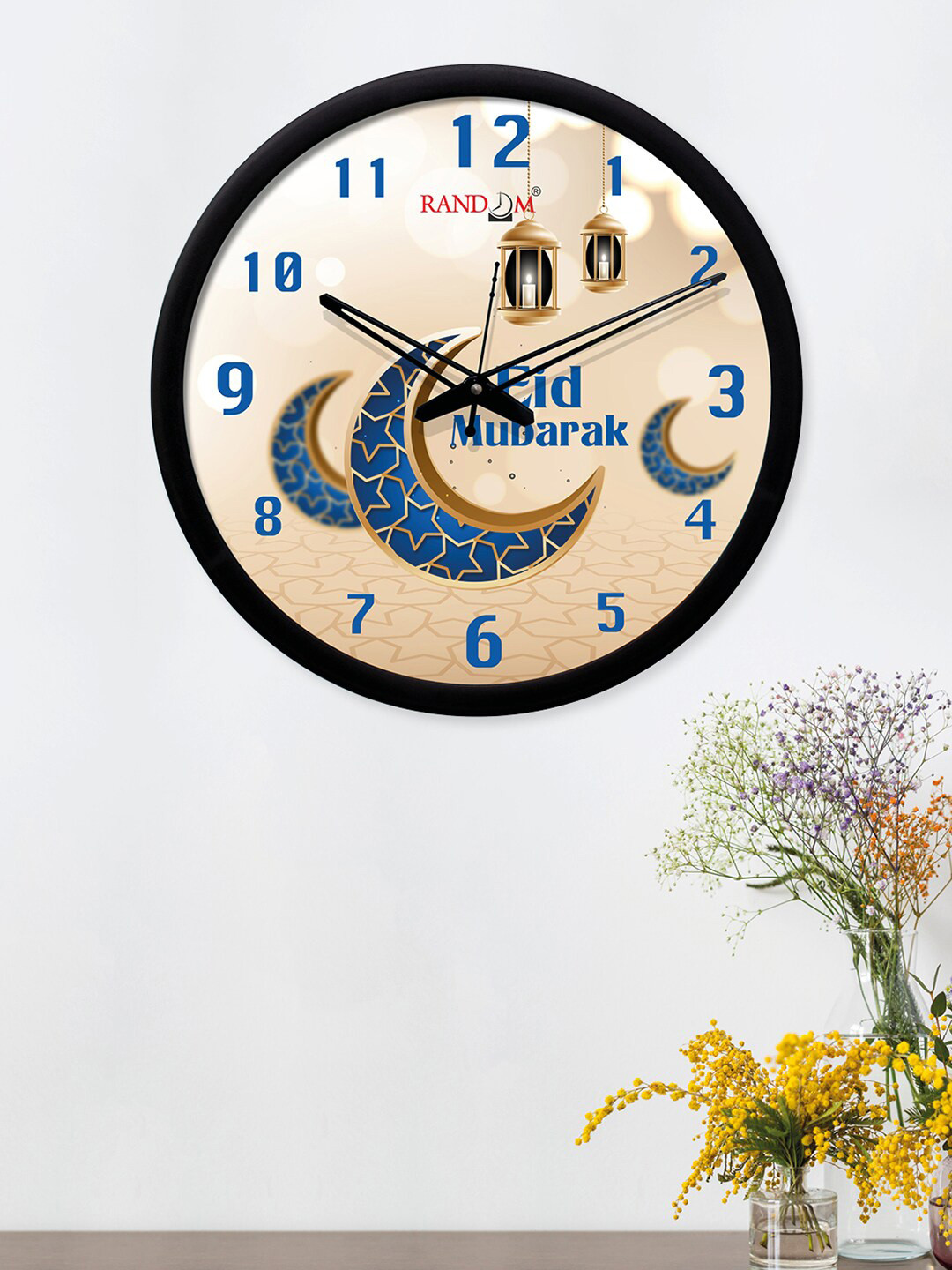 

RANDOM Black & Blue Printed Round Shaped Analogue Wall Clock With Glass