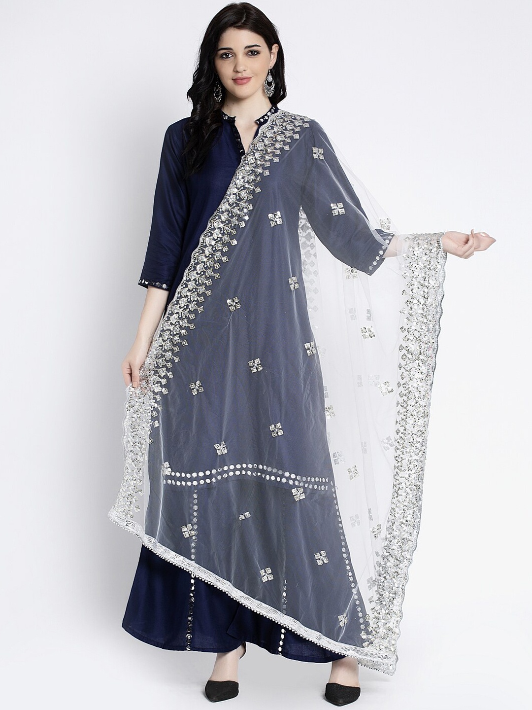 Clora Creation Women White Embroidered Dupatta