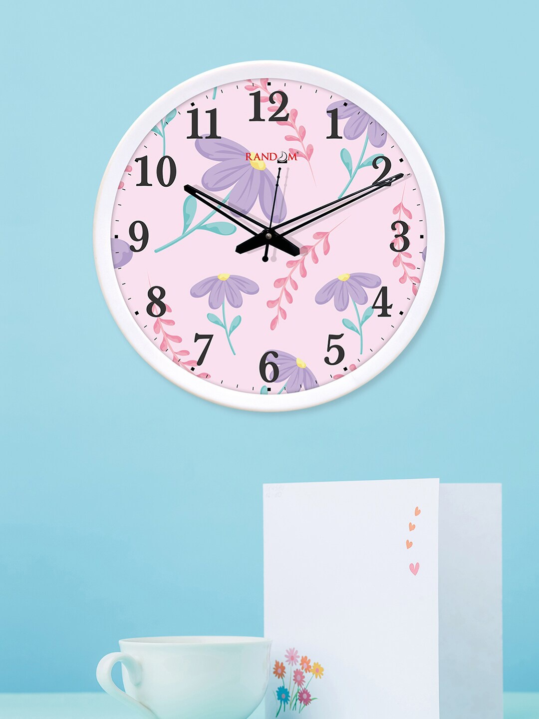 RANDOM White & Pink Printed Round 30cm Analogue Wall Clock