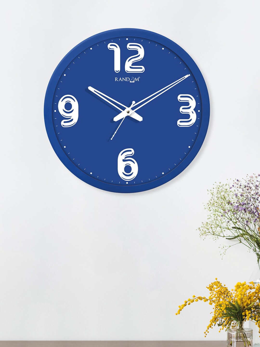 

RANDOM Blue & White Bold Font Round Shaped Wall Clock With Glass