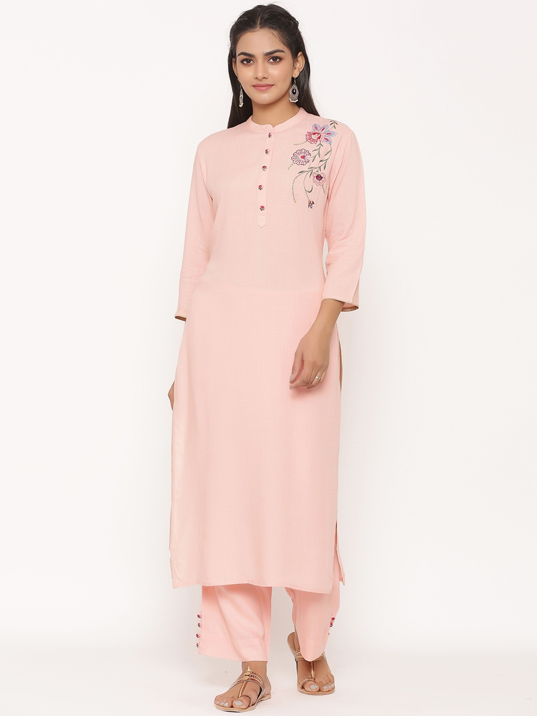 

fabGLOBAL Women Pink Solid Kurta with Palazzos