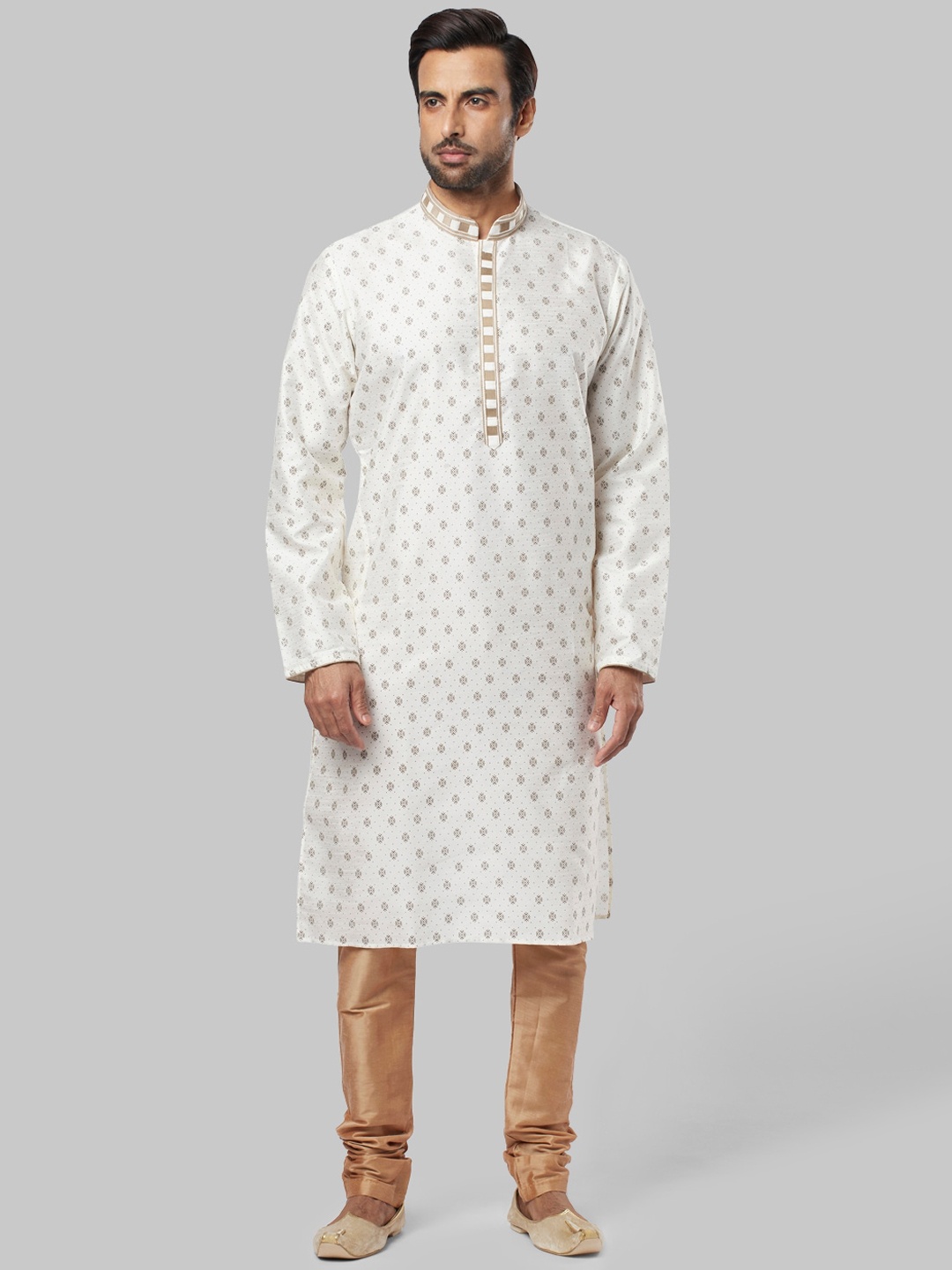 

Ethnix by Raymond Men White & Gold-Toned Woven Design Straight Kurta