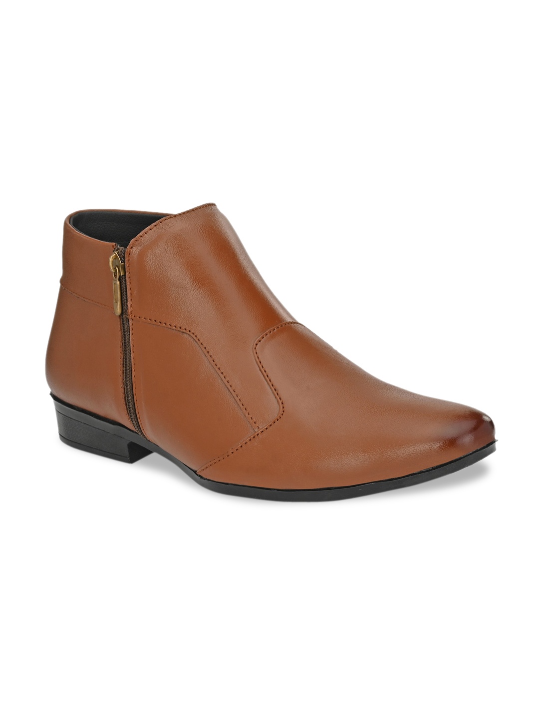 

BUCIK Men Tan Brown Solid Leather Flat Boots