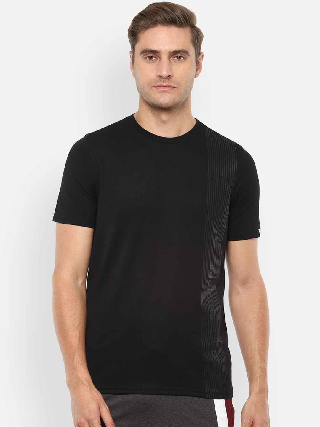 

Louis Philippe ATHPLAY Men Black Solid Round Neck T-shirt
