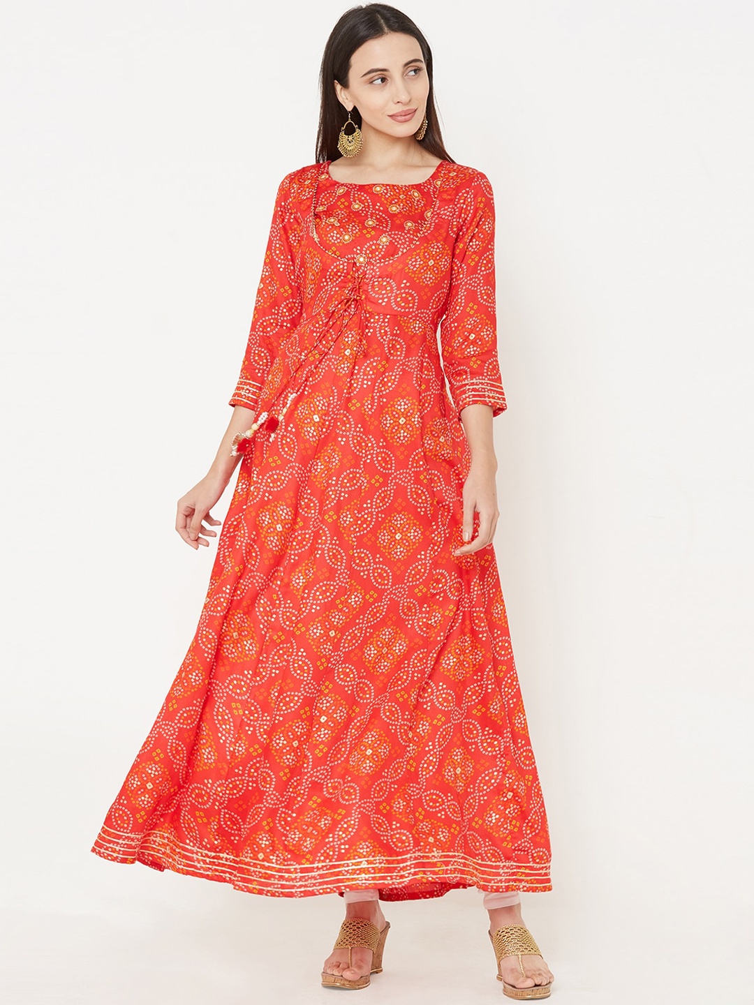 

FASHOR Women Red Printed Anarkali Kurta