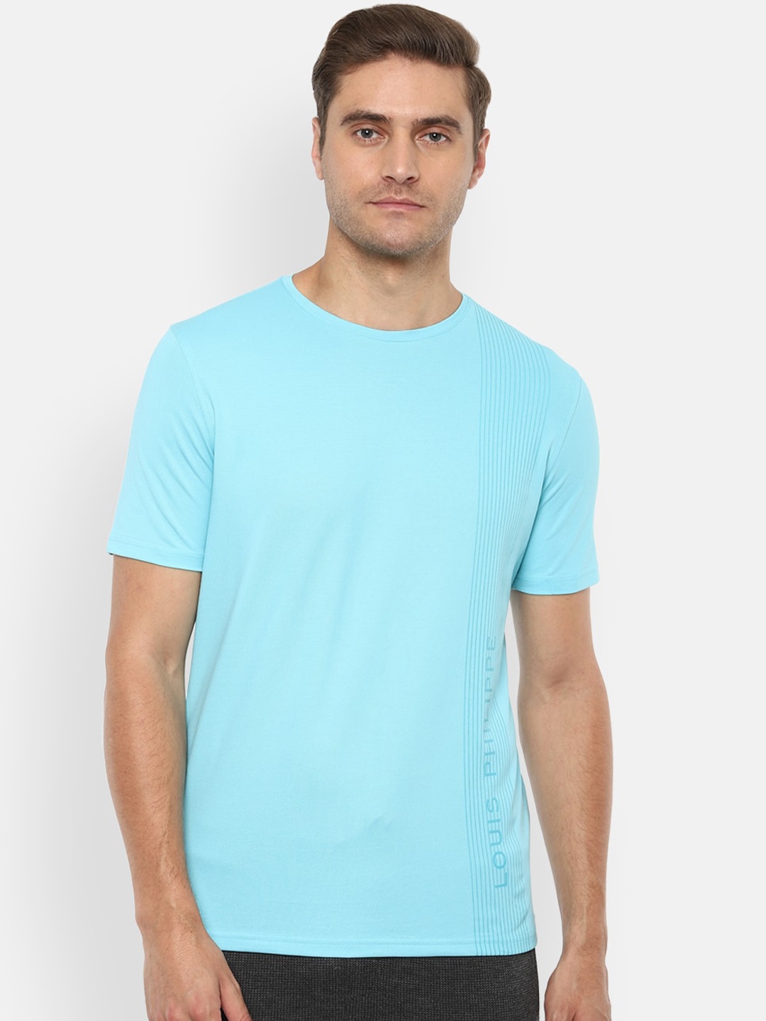 

Louis Philippe ATHPLAY Men Blue Solid Cotton Round Neck Pure Cotton T-shirt