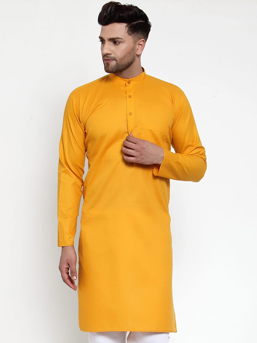 

Jompers Men Mustard Yellow Solid Straight Kurta