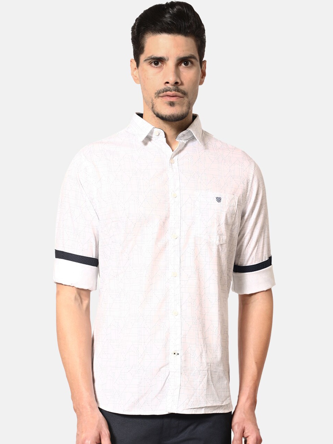 

J Hampstead Men White Slim Fit Printed Casual Shirt