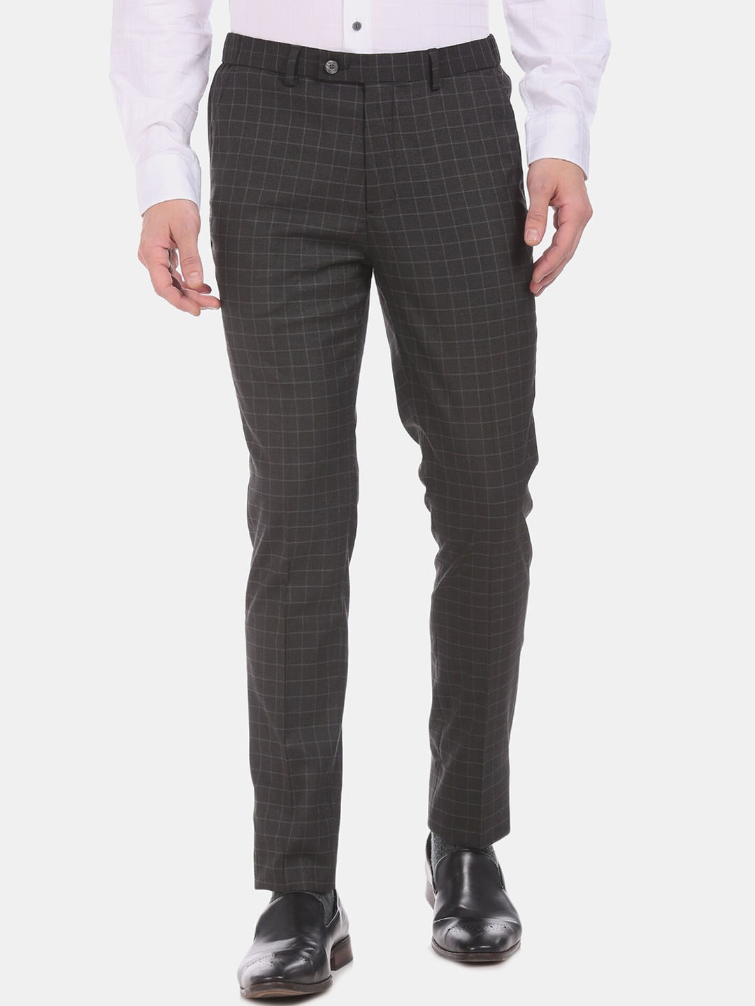 

Arrow Men Grey Regular Fit Checked Formal Trousers