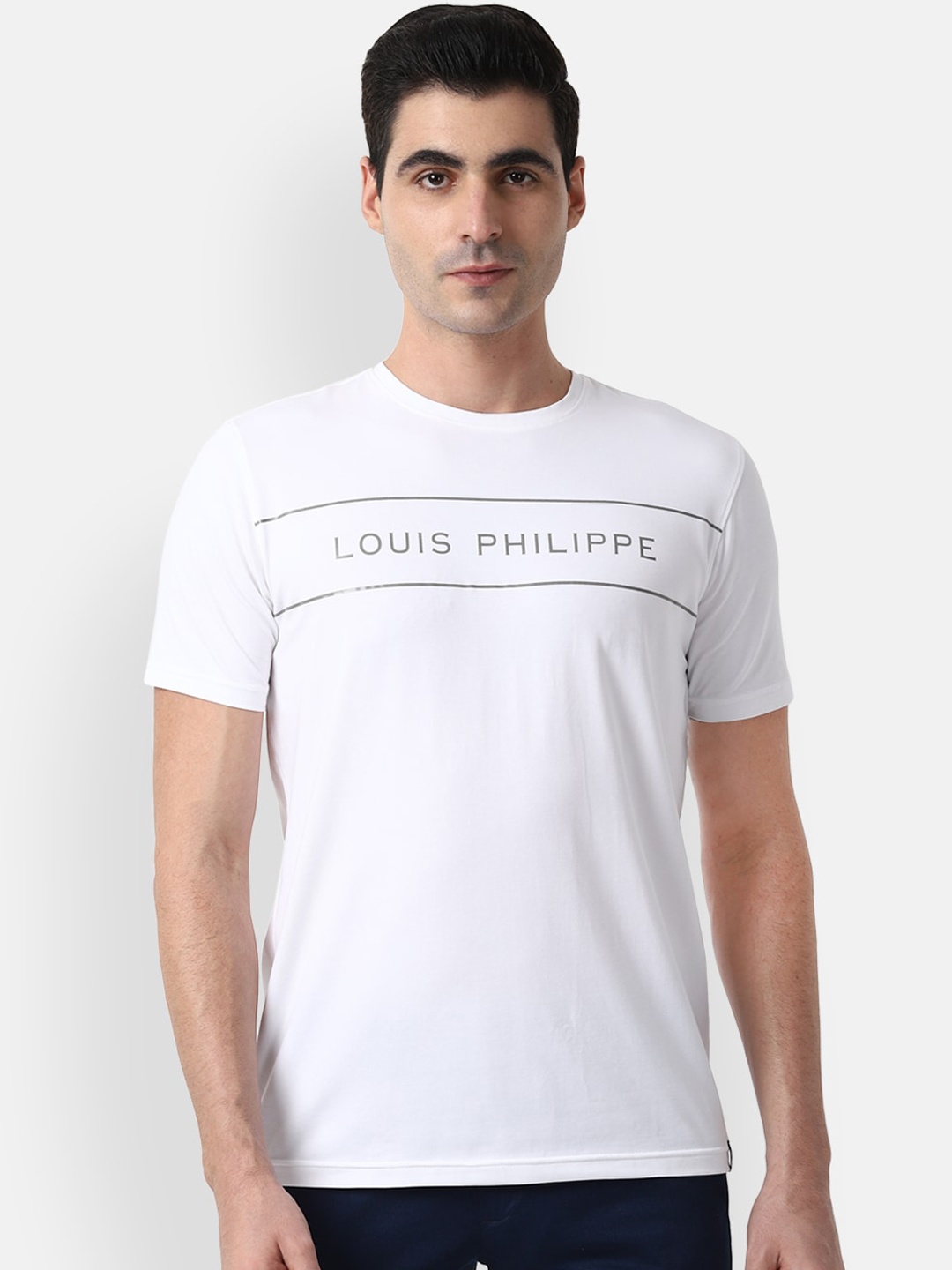 

Louis Philippe ATHPLAY Men White Solid Round Neck T-shirt