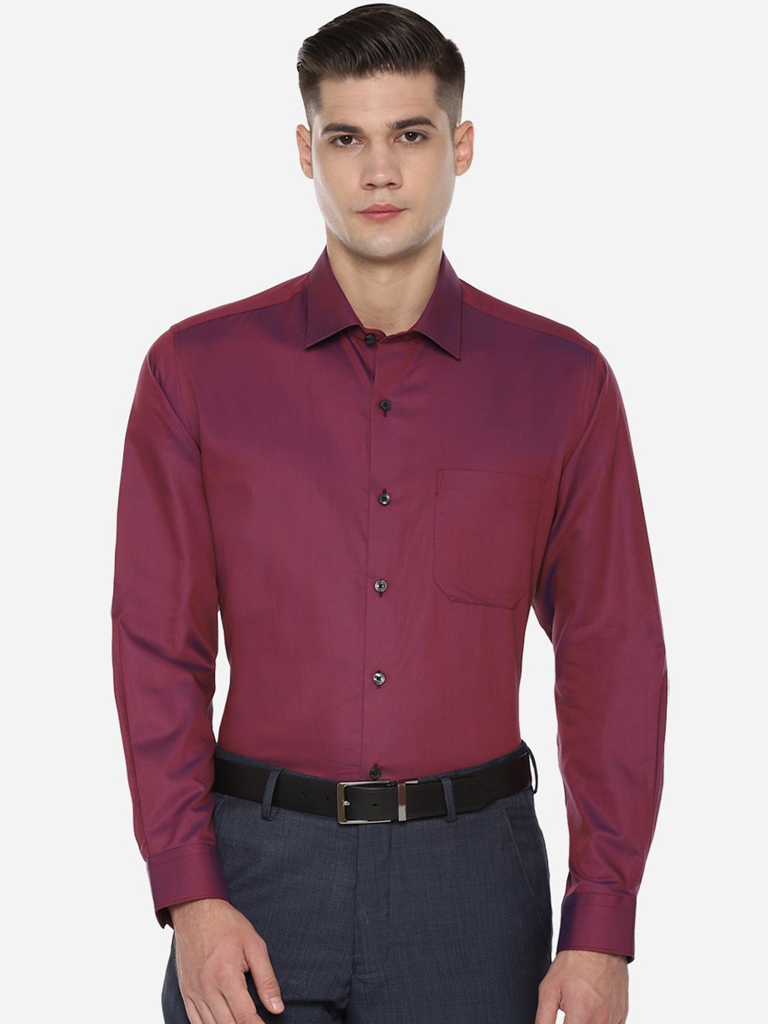

Louis Philippe Men Maroon Slim Fit Solid Formal Shirt