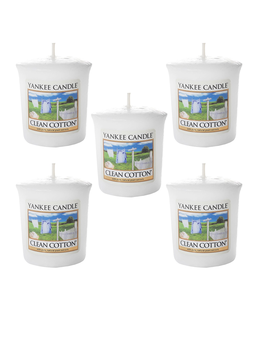 

YANKEE CANDLE Set Of 5 Classic Votive Clean Cotton Scented Candles, White