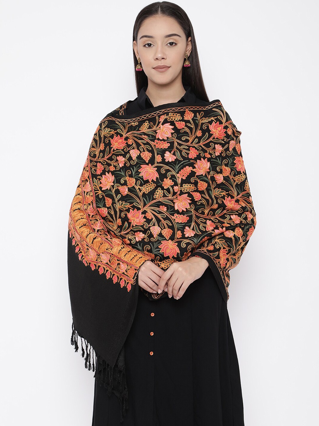 

Pashmoda Women Black Embroidered Stole