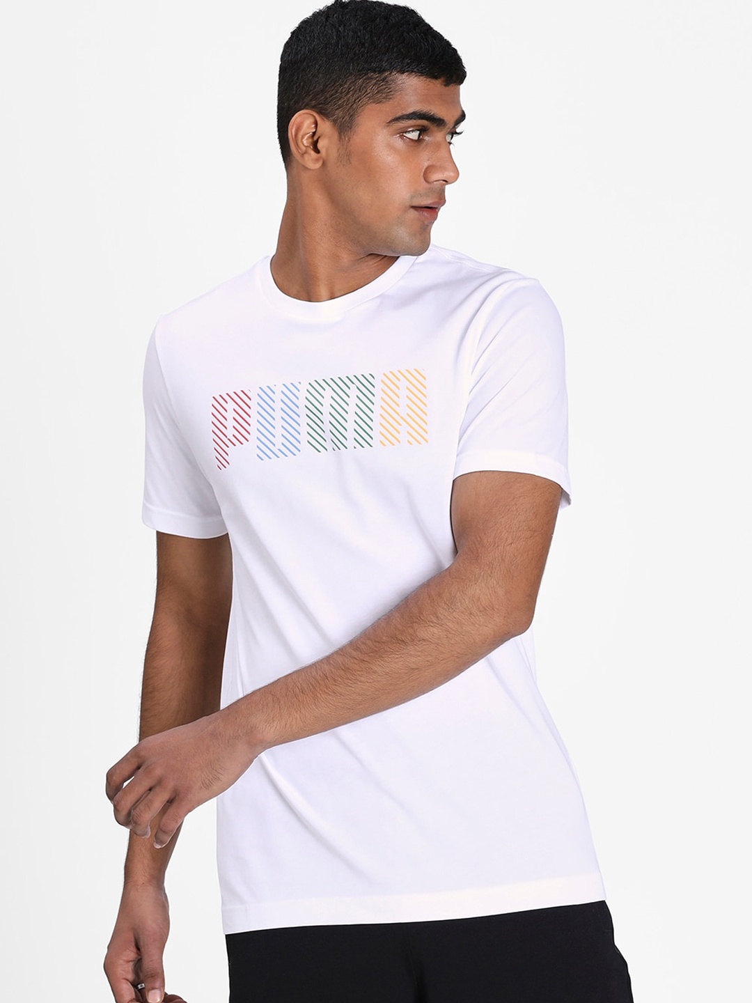 

Puma Men White Printed Round Neck T-shirt