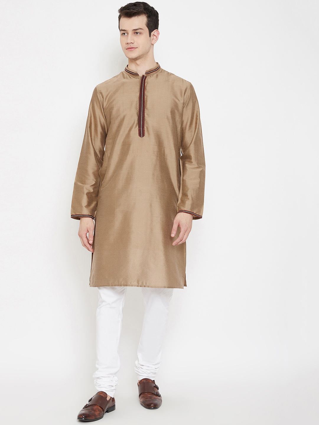 

even Men Beige Solid Straight Kurta