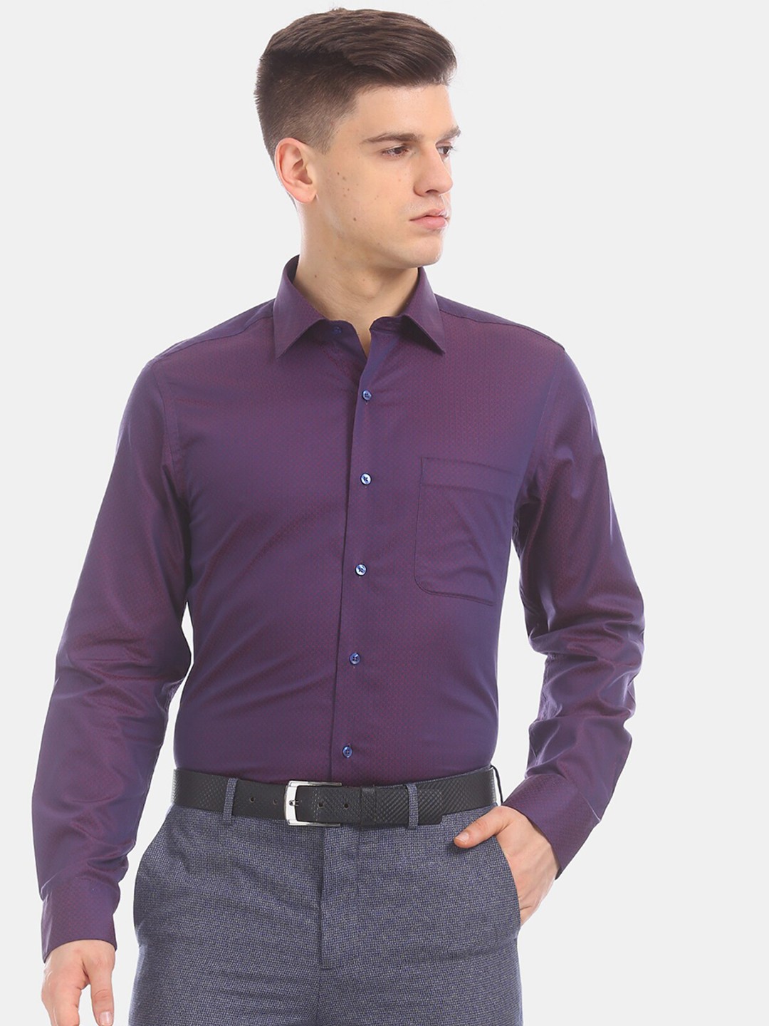 

Arrow Men Purple & Pink Regular Fit Self Design Formal Shirt