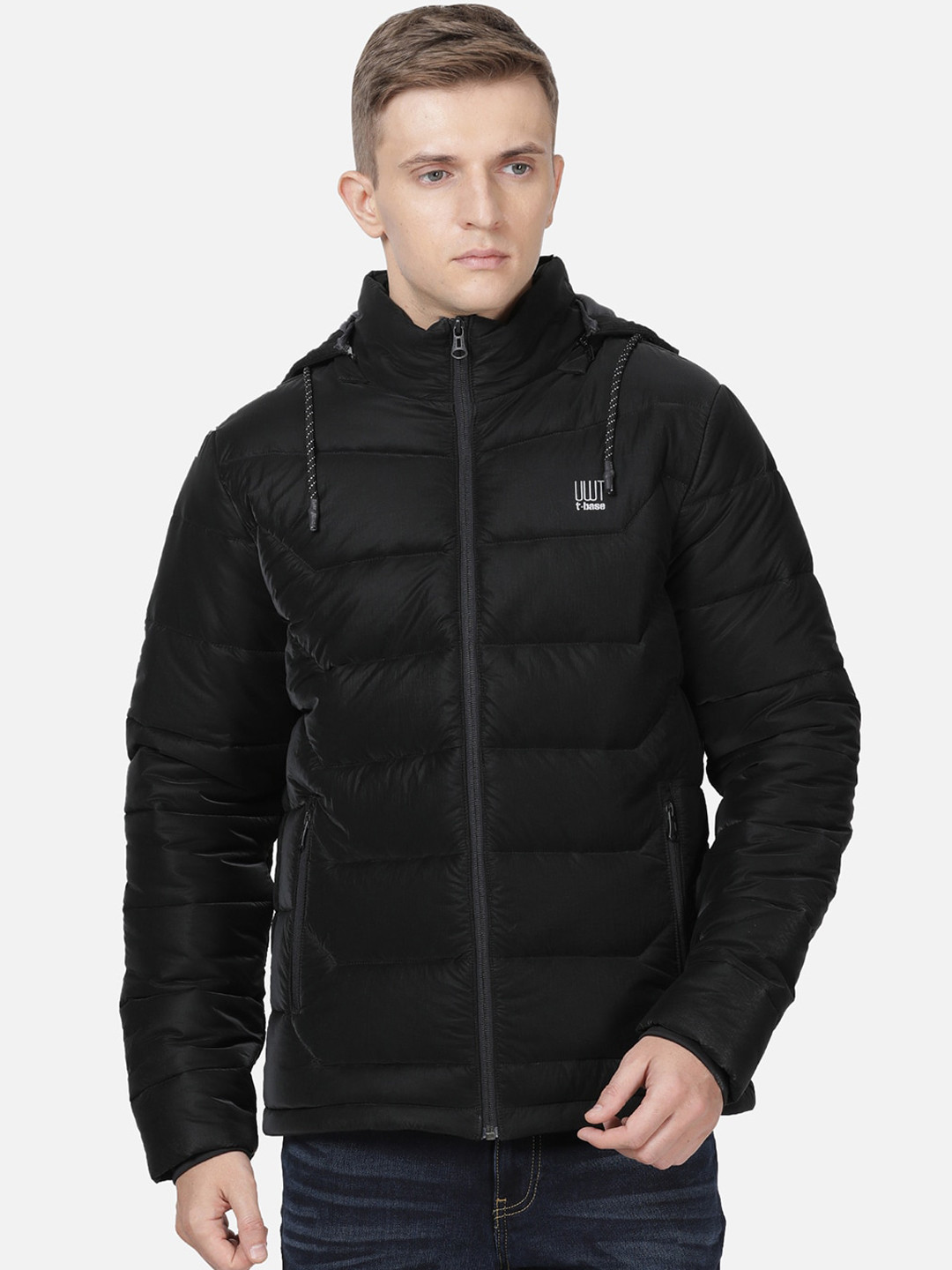 

t-base Men Black Solid Lightweight Puffer Jacket