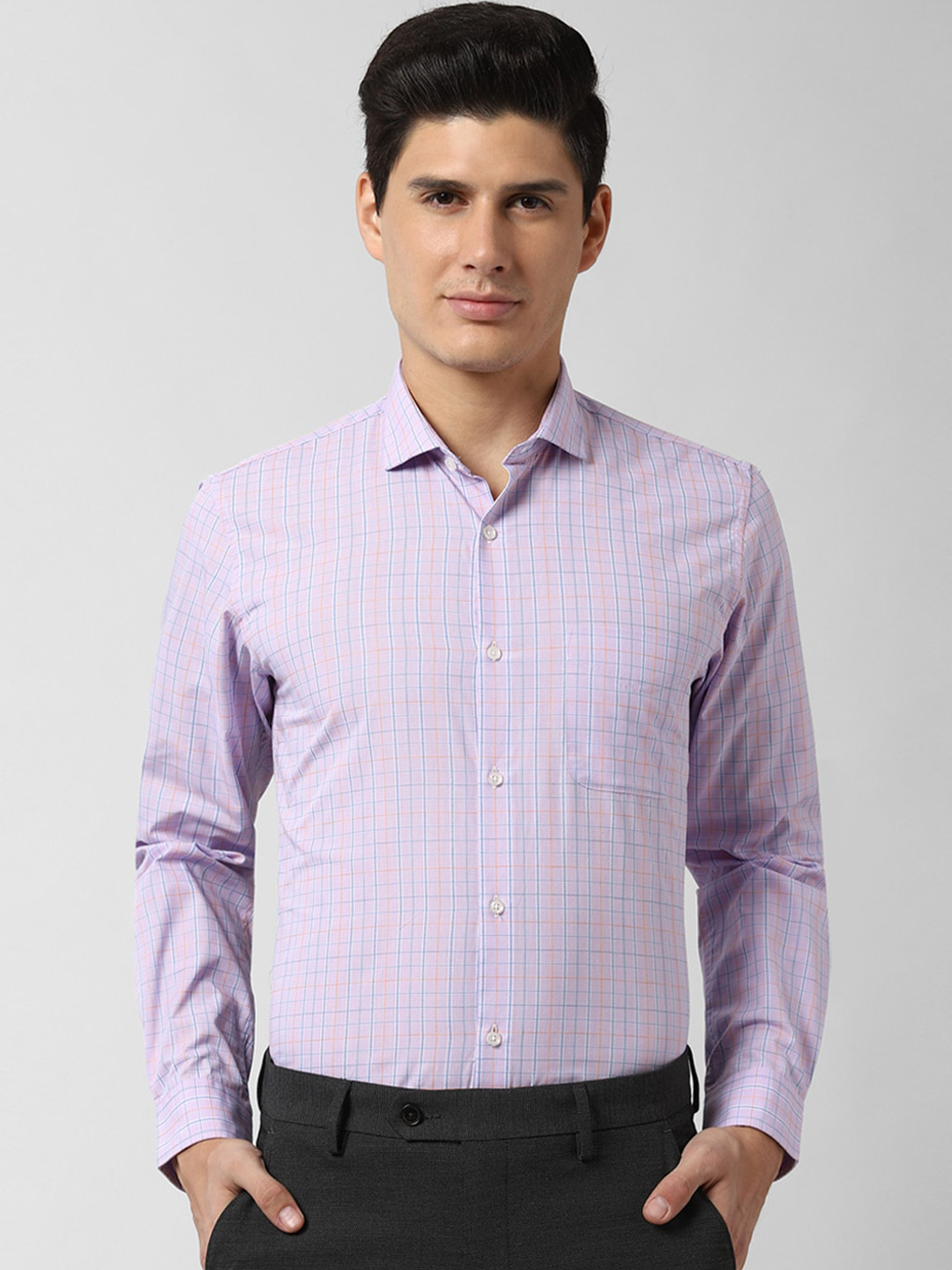 

Peter England Men Purple & Yellow Slim Fit Checked Casual Shirt