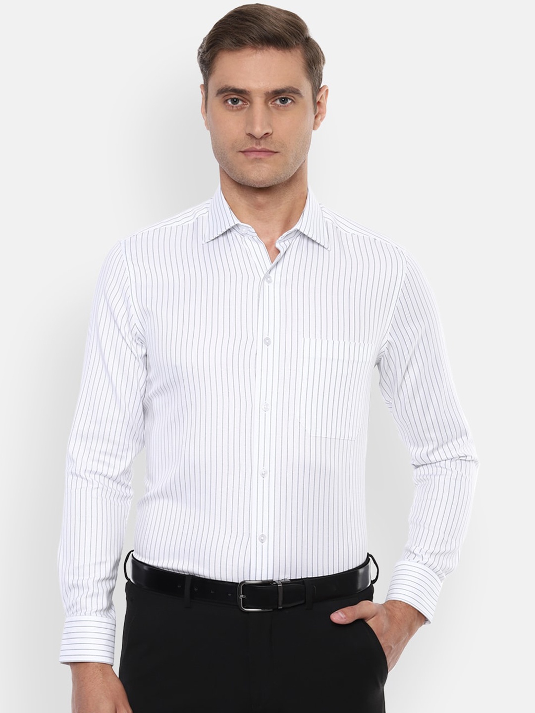 

Louis Philippe Men White Regular Fit Striped Cotton Formal Shirt