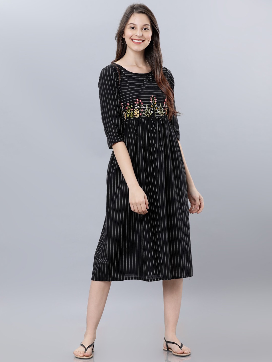 

Vishudh Women Black Striped Empire Dress