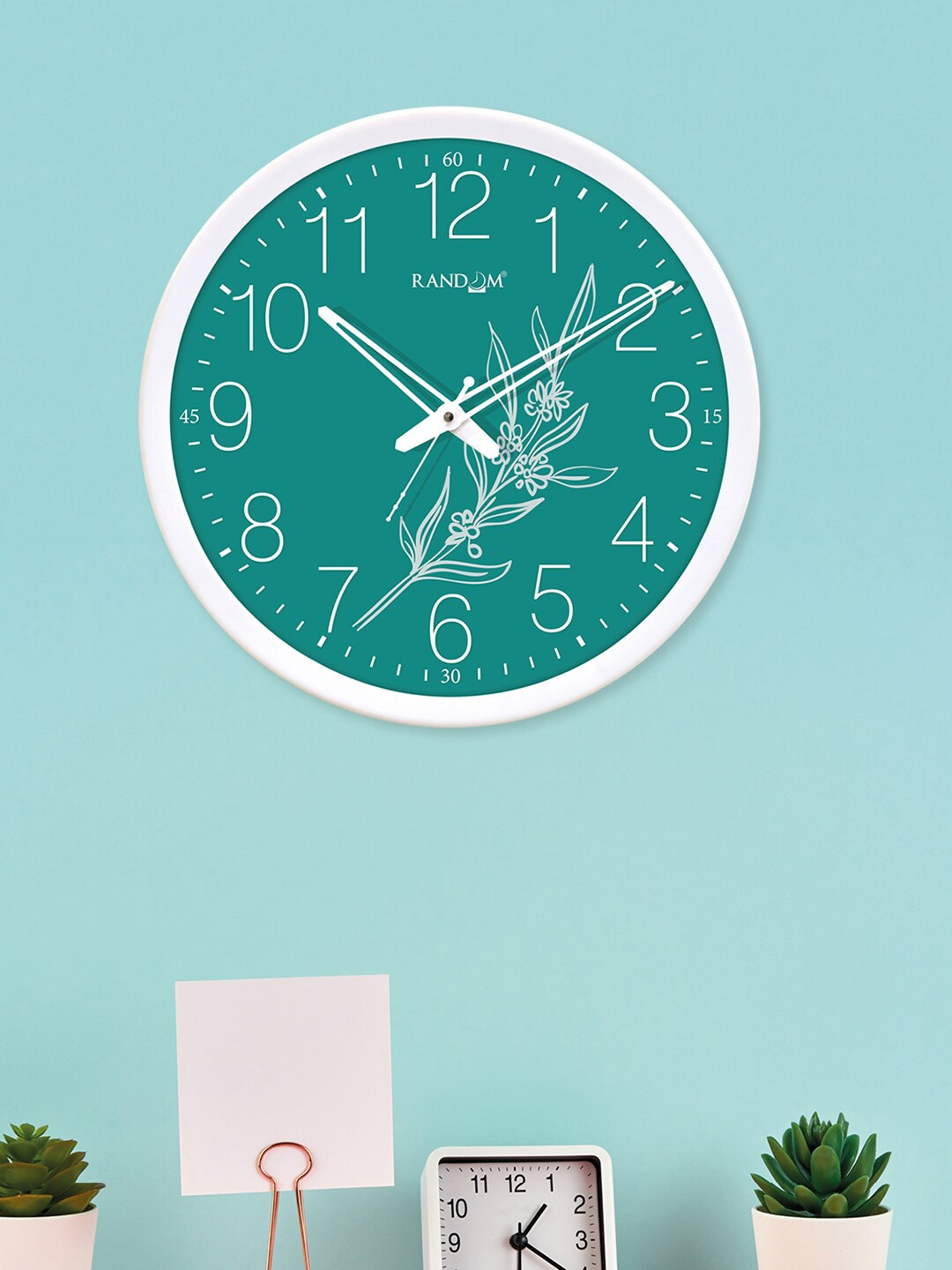 

RANDOM White & Green Printed Round-Shaped Analogue Wall Clock With Glass