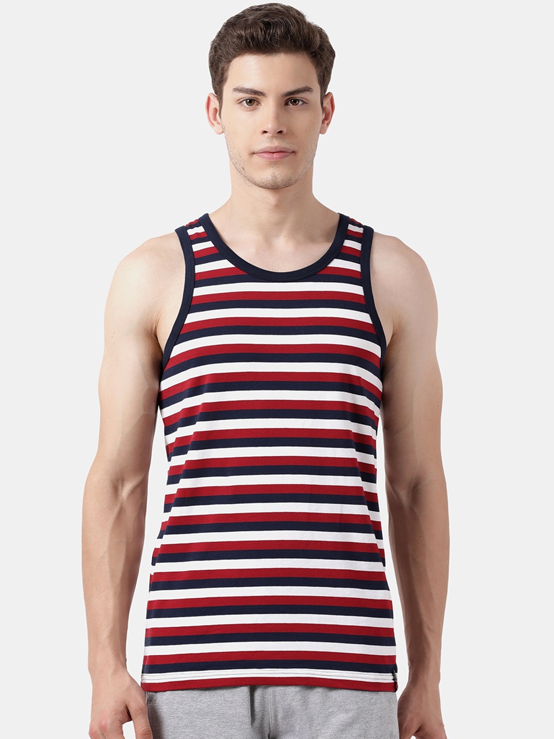 

Pepe Jeans Men Maroon & Black Striped Gym Vest