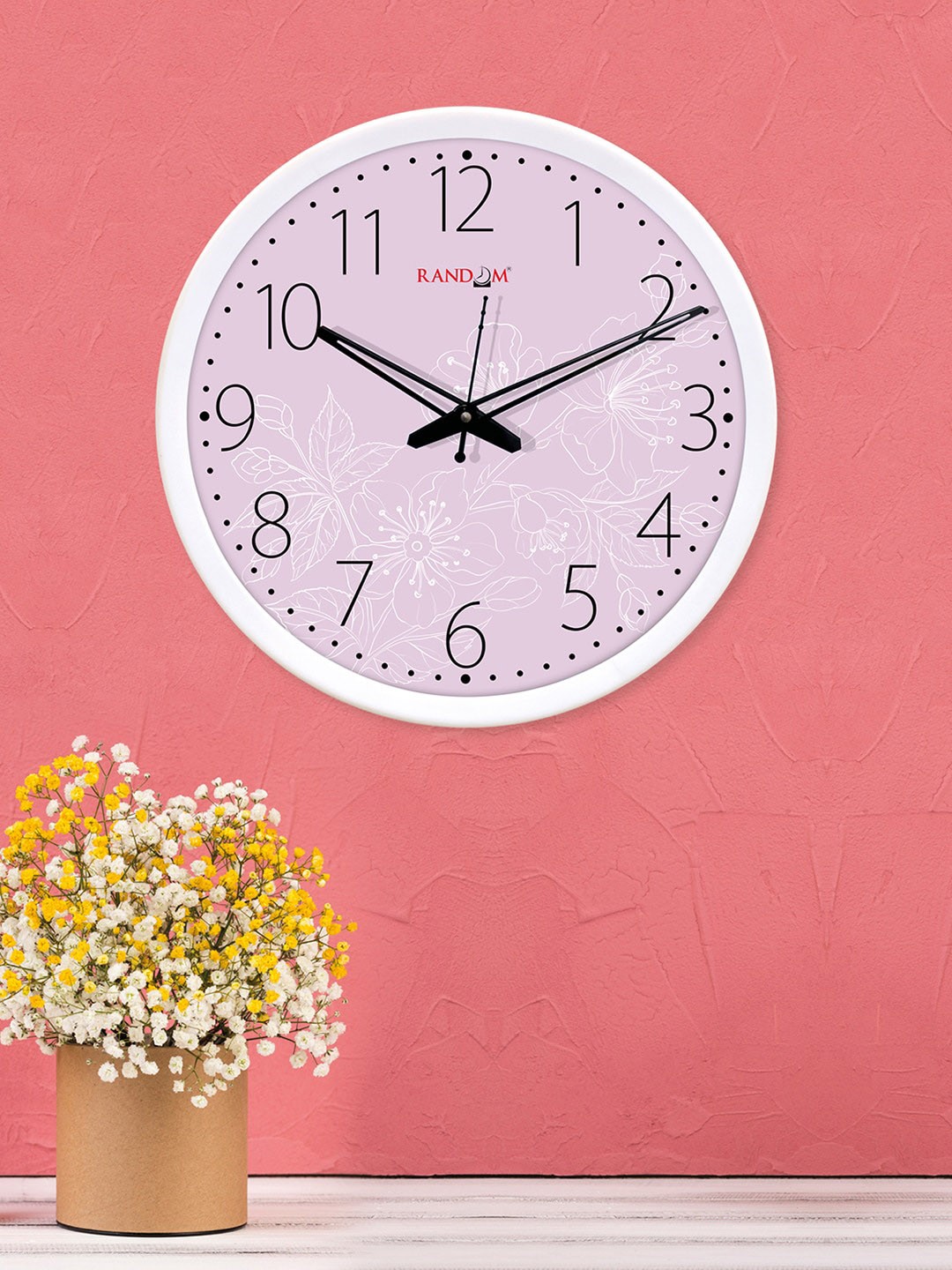 

RANDOM White & Pink Floral Printed Analogue Wall Clock