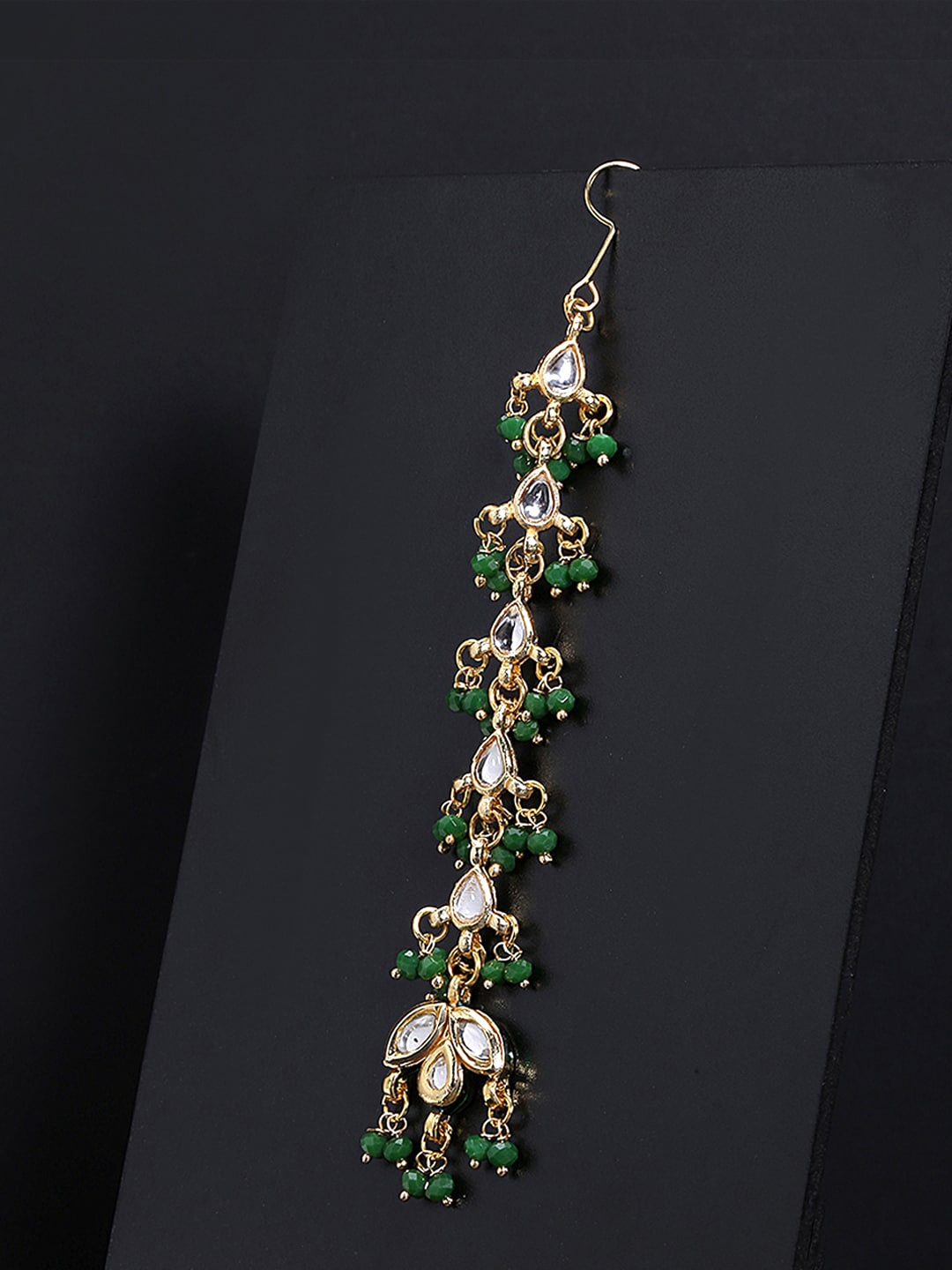 

Yellow Chimes Green & Gold-Plated Kundan Studded Maang Tika