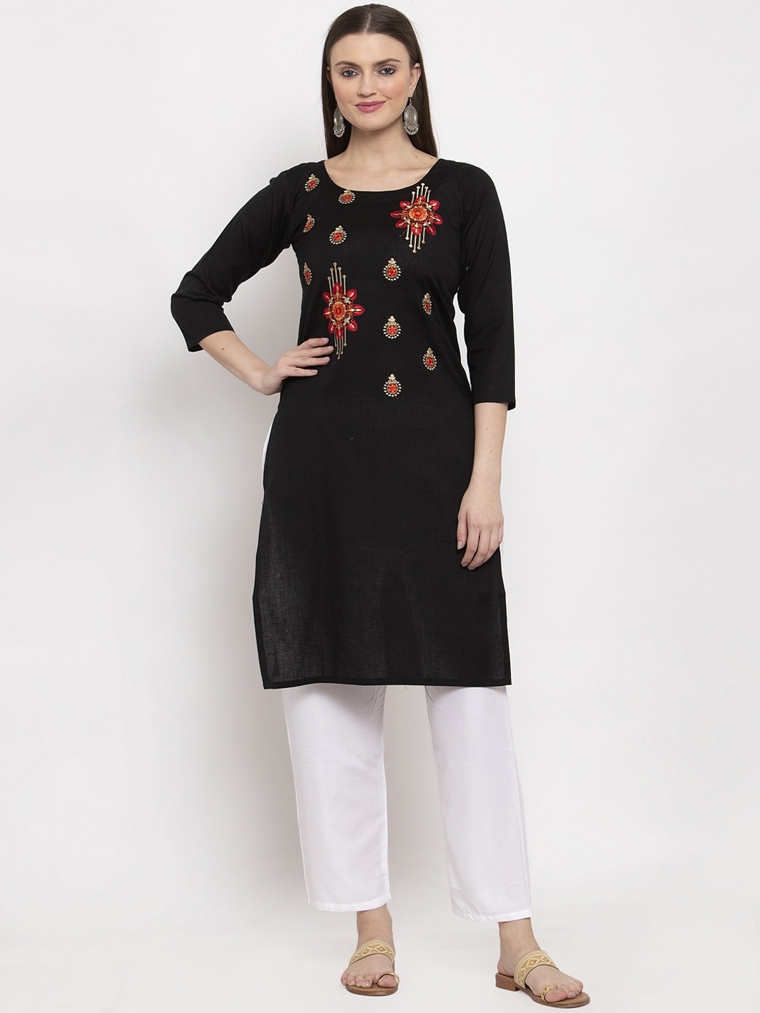 

Miaz Lifestyle Women Black Embroidered A-Line Kurta