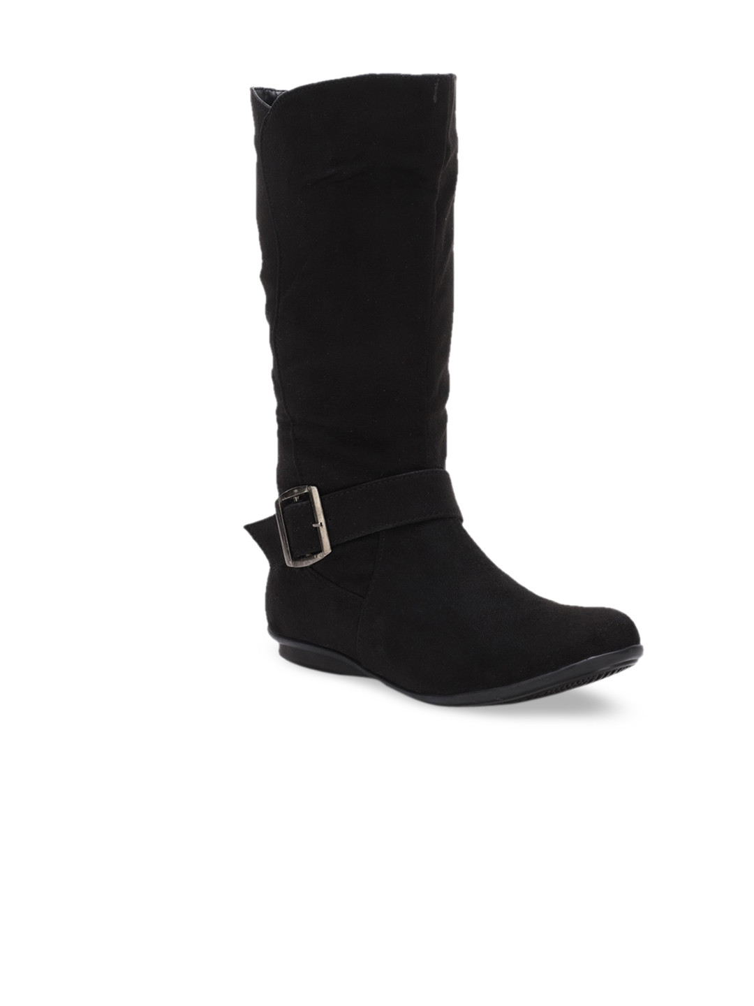 

Bruno Manetti Women Black Solid Suede High-Top Flat Boots