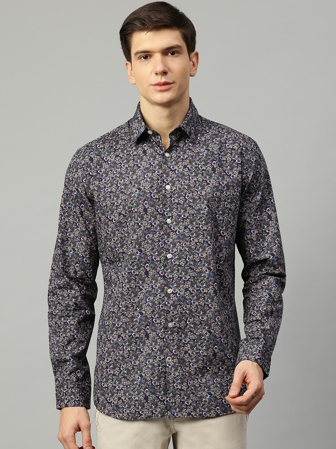 

LINDBERGH Men Purple & Grey Slim Fit Floral Printed Casual Shirt