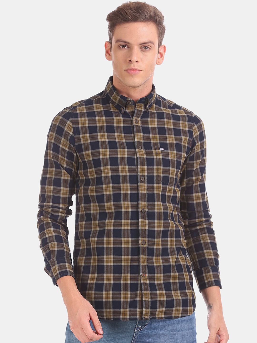 

Arrow Sport Men Brown & Navy Blue Regular Fit Checked Casual Shirt