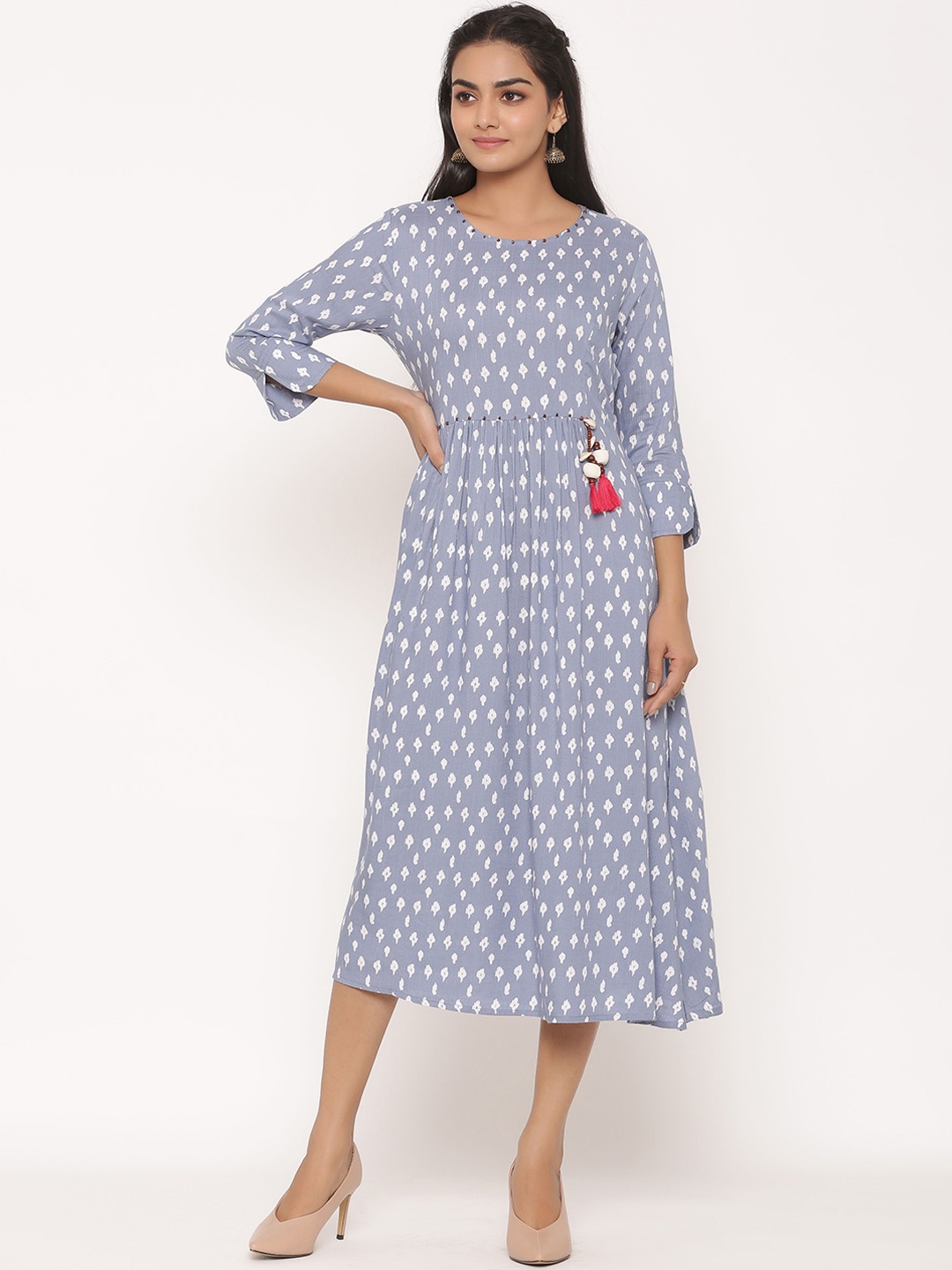 

fabGLOBAL Women Blue Printed A-Line Dress