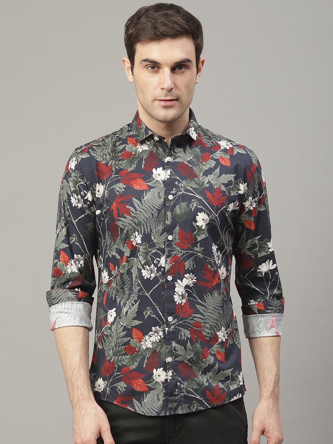 

LINDBERGH Men Navy Blue & Red Slim Fit Printed Casual Shirt