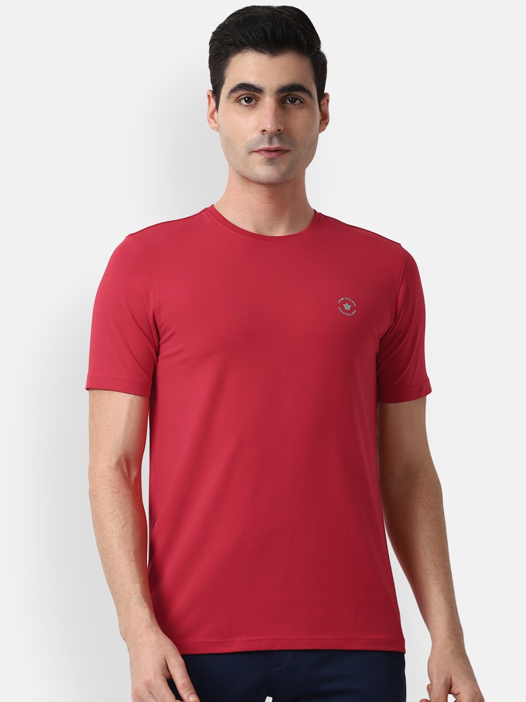 

Louis Philippe ATHPLAY Men Red Solid Round Neck T-shirt