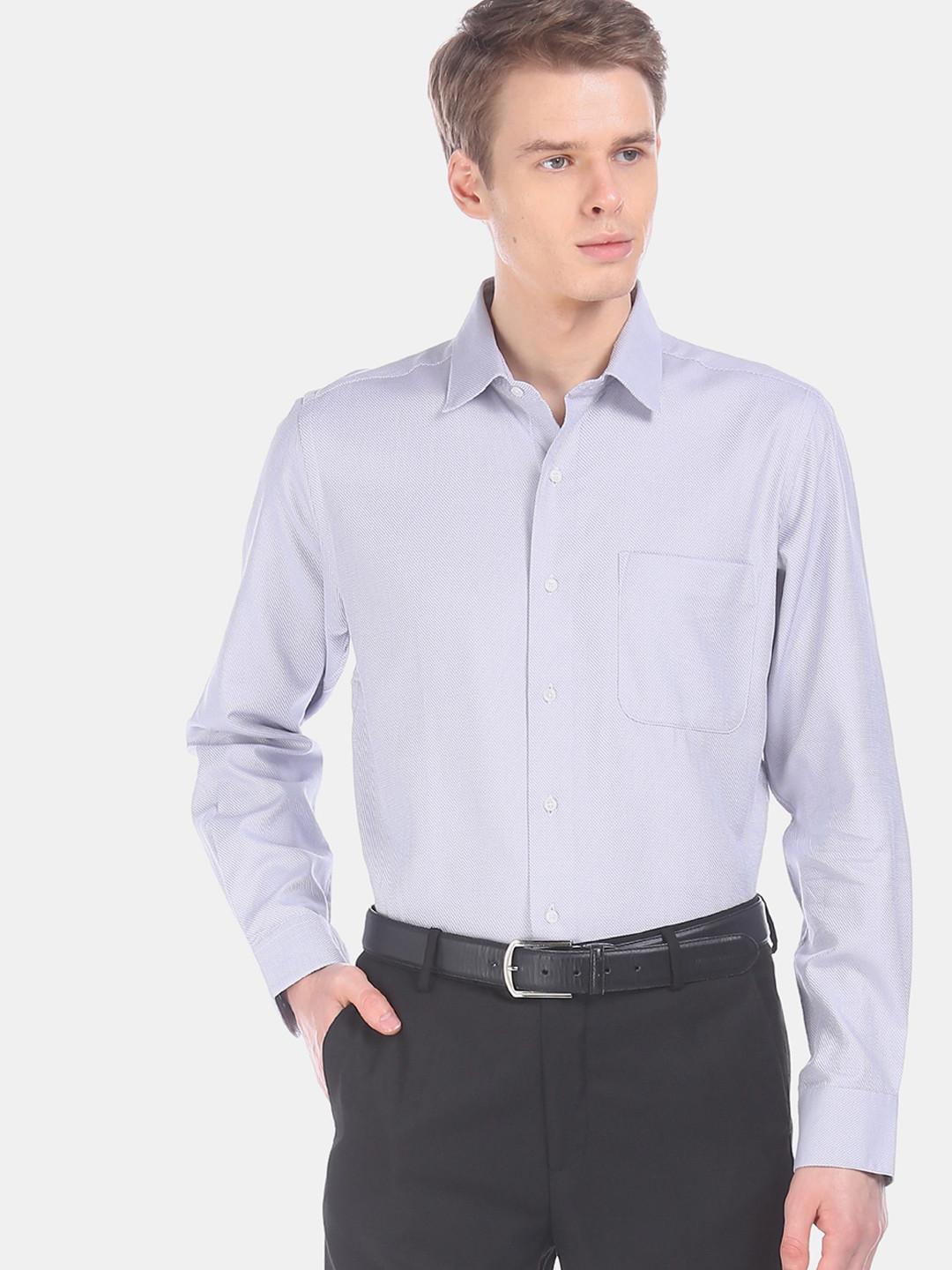 

Arrow Men Grey Regular Fit Self Design Formal Shirt