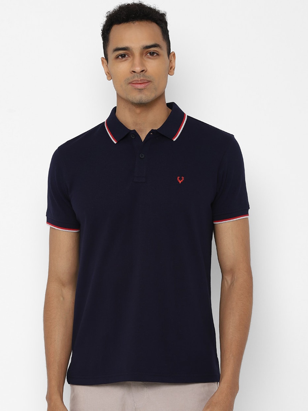 Allen Solly Men Navy Blue Solid Polo Collar T-shirt