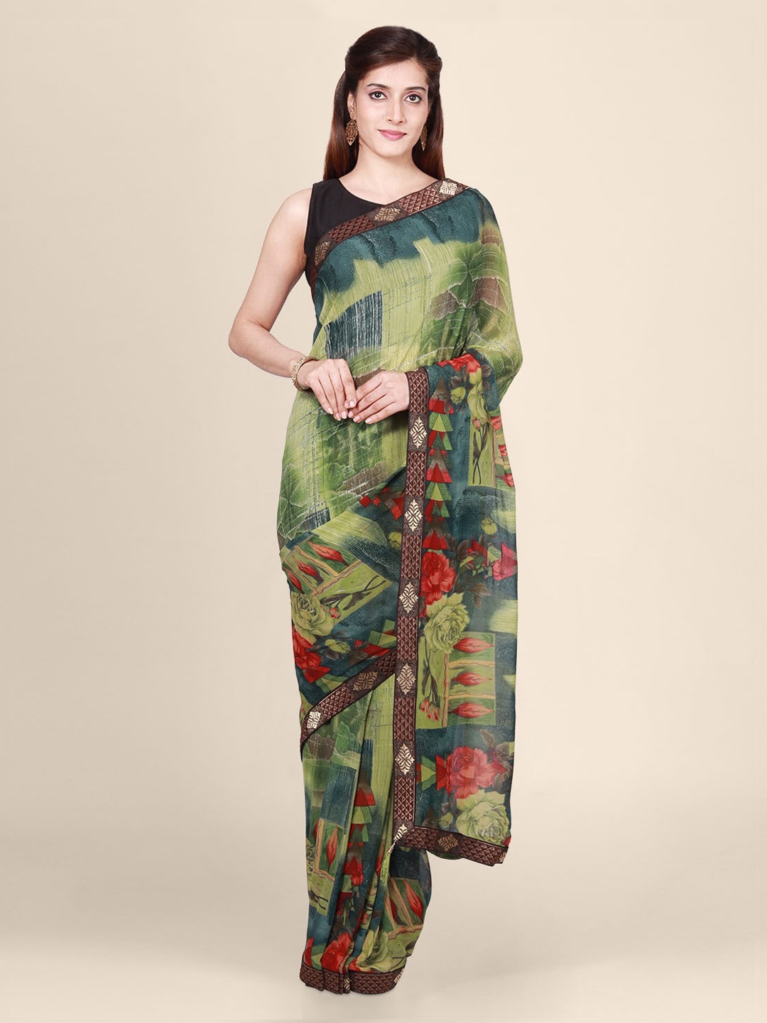 

CLAI WORLD Green Printed Saree