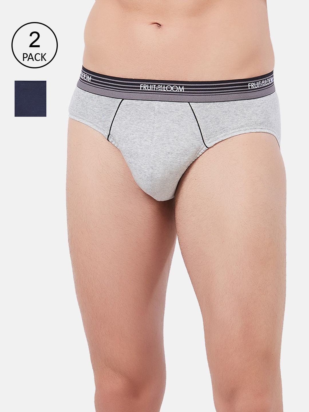 

Fruit of the loom Men Pack of 2 Blue & Grey Solid Basic Briefs MHB05-2P-A1S2