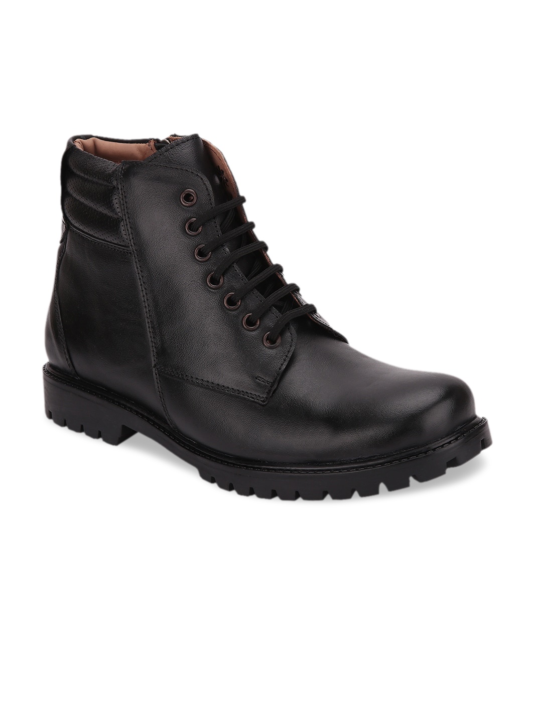 

LOUIS STITCH Men Black Solid Leather High-Top Flat Boots