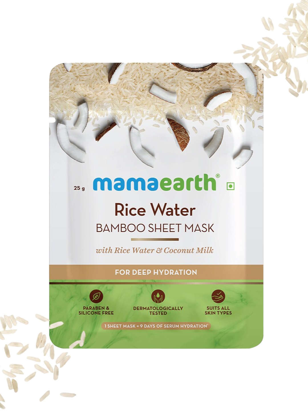 

Mamaearth Rice Water Bamboo Sheet Mask for Deep Hydration - 25 g, White