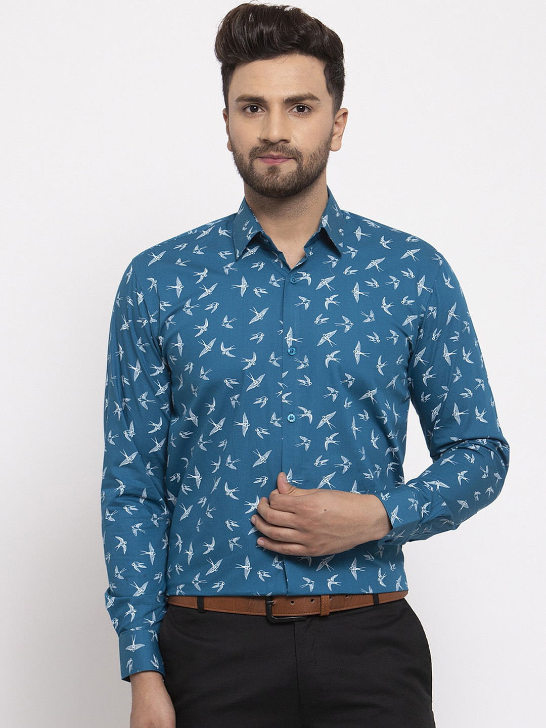 

JAINISH Men Blue & Grey Slim Fit Printed Casual Shirt